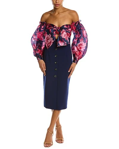 Carolina Herrera Silk Off-Shoulder Puff Sleeve Dress Women 1 Carolina Herrera Silk Off-Shoulder Puff Sleeve Dress Women
