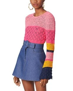 Carolina Herrera Striped Crochet Knit Top Women