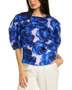 Carolina Herrera Puff Sleeve Silk Top Women