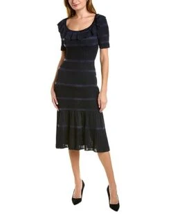 Carolina Herrera Ruffled Scoop Neck Striped Motif Women