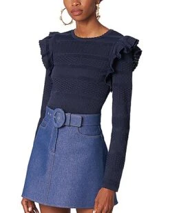 Carolina Herrera Dramatic Ruffle Striped Motif Knit Top Women